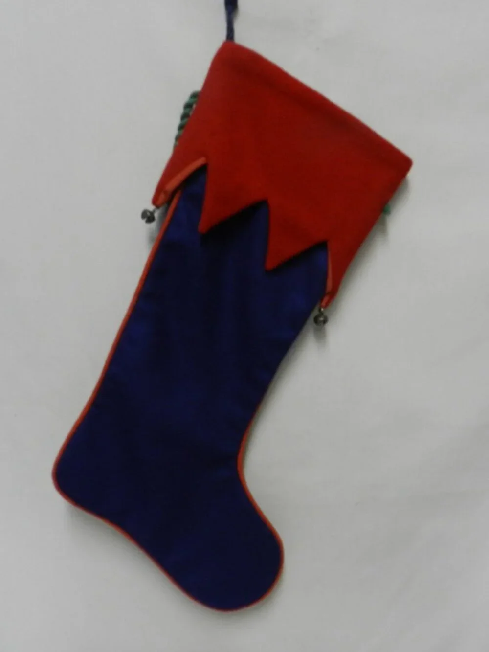 Crate & Barrel Christmas Jester Stocking Holidays w/ Pom Poms & Bells Vintage